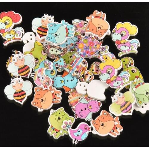 DIY Kid Apparel Supplies 100pcs Mixed Painting Animal Wooden Buttons For Crafts Scrapbooking Sewing Clothes Button 15-25mm