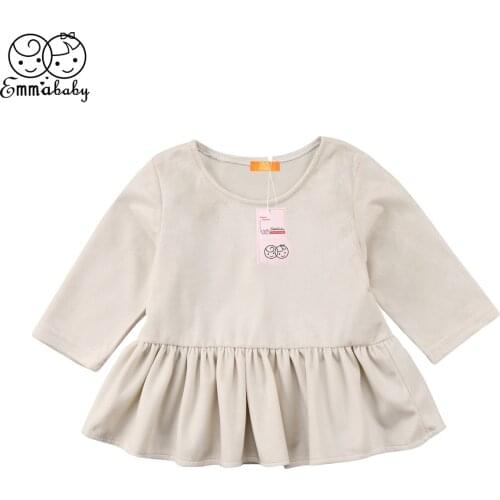 2018 New sweet Toddler Kids Baby Girls Velvet Lone Sleeve Dress Casual Autumn children cute Beige dresses Clothes