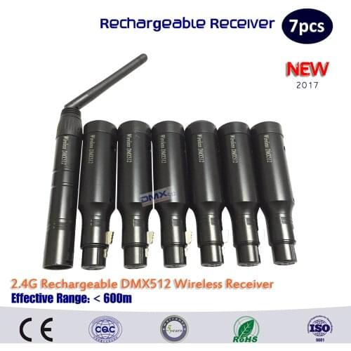 DHL Free shipping 7pcs 2.4G Wireless dmx512 controller 1 Transmitter+6 Rechargeable Receivers for move stage light