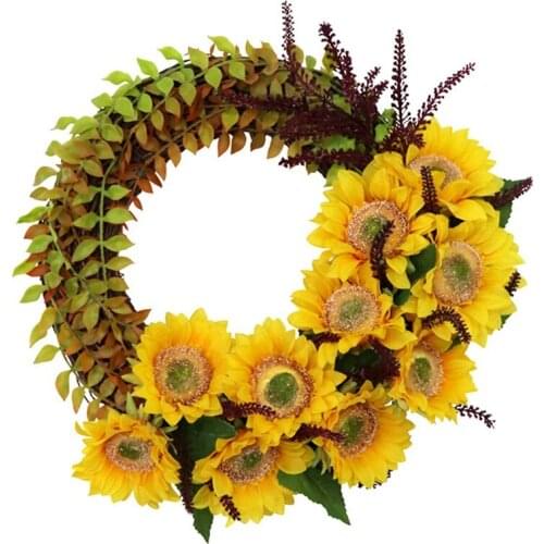 Artificial Sunflower Wreath Springtime Flower Wreath for Front Door Wall Hanging Window Wedding Party Home Decor