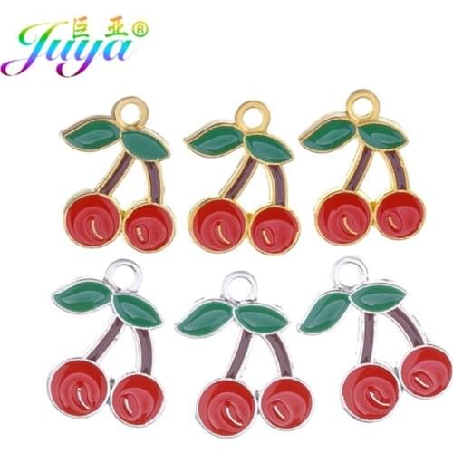 Juya 20pcs/lot DIY Gold/Silver Color Enamel Leaf Cherry Charms For Handmade Earrings Bracelet Jewerly Making Material Supplies