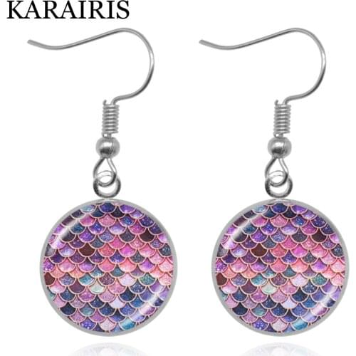 KARAIRIS The Little Mermaid Earrings Glass Drop Earrings Fashion Multicolor Mermaid Fish Scale Hook Women Girl Earrings Jewelry