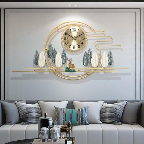 Chinese Luxury Wrought Iron Forest Deer Wall Clocks Lobby Club Restaurant Wall Hanging Crafts Home room Wall Mural Decoration