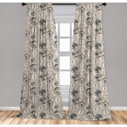 Compass Curtains World Map with Aged Background Maritime Directions Continents Window Treatments for Living Room Bedroom