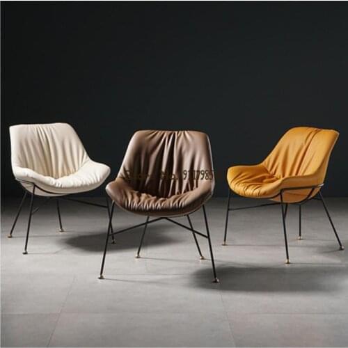 Nordic leather dining chair home net red light luxury makeup chair iron bedroom lazy comfortable soft leisure backrest chair