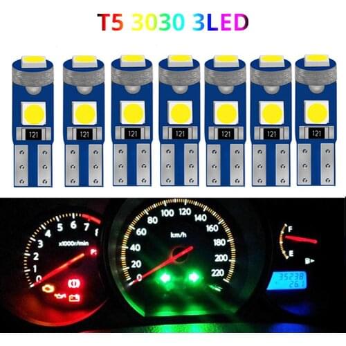 10Pcs T5 LED Bulb W3W W1.2W LED Car Board Instrument Panel Lamp Auto Dashboard Warming Indicator Wedge Light Bulb