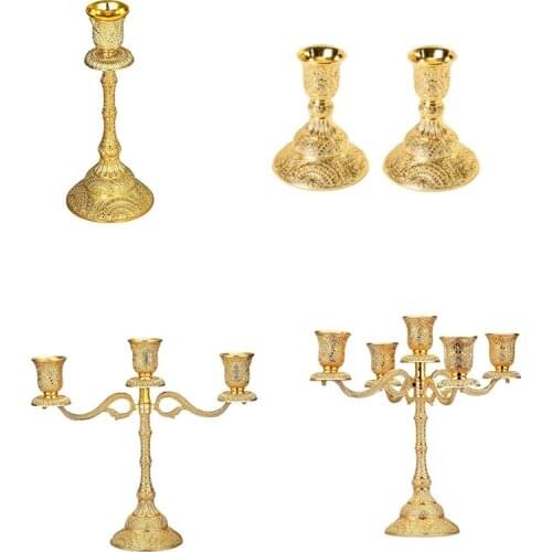 Metal Candle Holder Stand Candelabra Taper Golden Candlestick Floral Peacock Embossed Wedding Event Party Candelabra