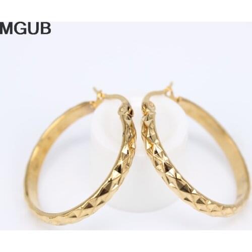 Diameter 27-45MM Vintage Big Earrings For Women Geometric Gold Color Stainless Steel Hoop Earrings Trend Fashion Jewelry LH825