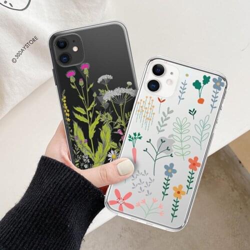 Moskado Art Flower Transparent Phone Cover For iPhone 12 Mini 11 Pro Max X XR XS Max 7 8 7Plus Soft Silicone TPU Back Cases