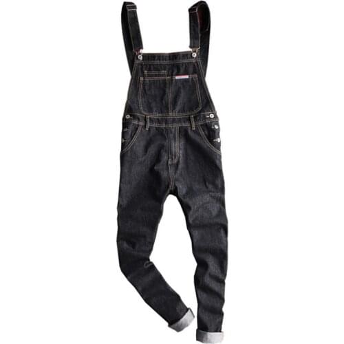 Mens jeans 2020 denim work pants mens denim pants slim-fit mens black suspender jeans