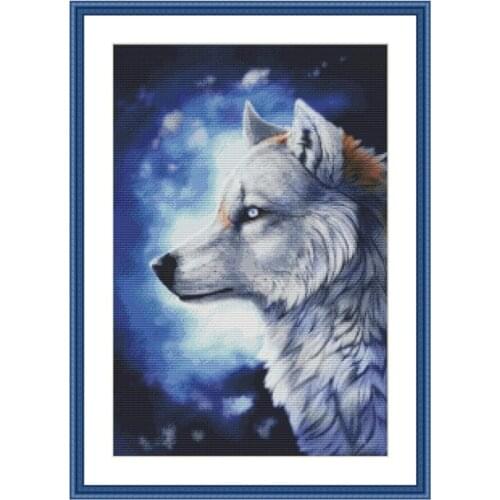 2021 Gold Collection Embroidery Wild Animal Cross Stitch Kit Wolf with 100% Cotton Flosses & Free Shipping for Wall Decor & Gift