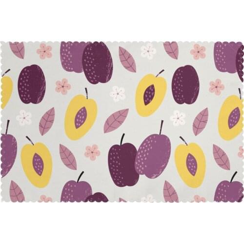Set of 6 Plum Fruit Flowers Placemats for Dining Table Place Mat in Kitchen Accessories Cup Wine Mat