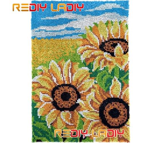 Latch Hook Rug Kit Gold Sunflowers Plush Wall Tapestry DIY Carpet Rug Thick Yarn Arts Cushion Crochet Floor Mat Home Decor Gifts