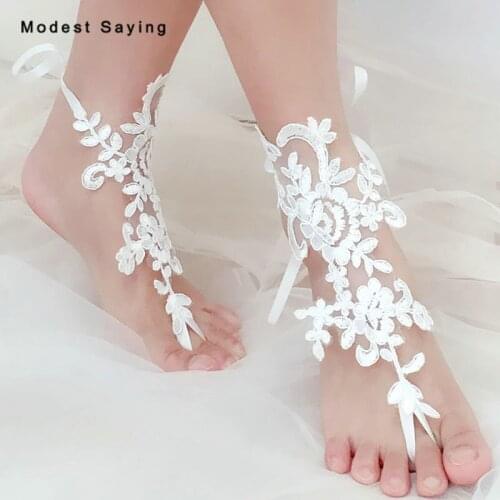 Real Picture Ivory Elegant Lace Wedding Barefoot Sandals 2018 Summer Wear Bridesmaid Yoga Footwear Beach Anklet for Bridesmaids