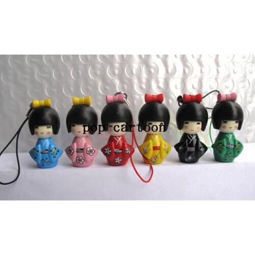 New 100 pcs Japanese Kokeshi 6 color PVC Doll Key Chains Toy Gifts M-120