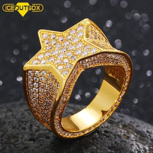 2021 New Five Star Ring Micro Pave Inlaid Zircon Gold Silver Color Hip Hop Iced Crystal Cubic Zircon Jewelry Gift Rings For Men