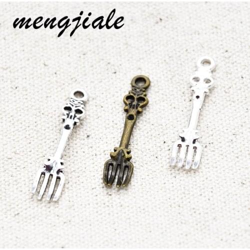 Wholesale 25pcs Vintage Fork Charms Three Color Alloy Metal Pendants For DIY Jewelry Accessories Making 33*7mm