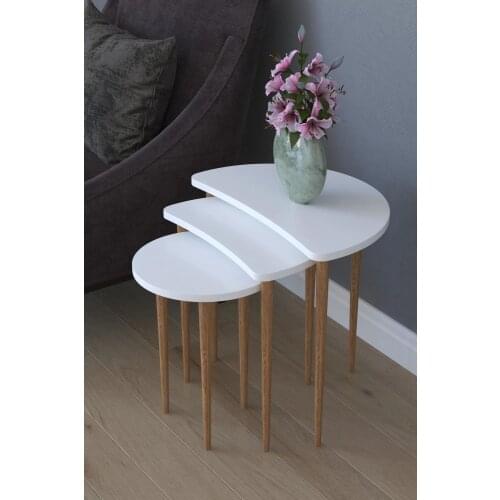 Remaks Moon 3 Piece Nesting and Service Table-White Set of 3 side table Coffee table Nesting tables set for office, kitchen