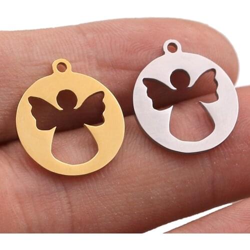 5pcs/lot Stainless Steel Gold Angel Wings Pendant Charm Handicraft Jewelry Making Necklace Crafts Findings Wicca Aka Sorority