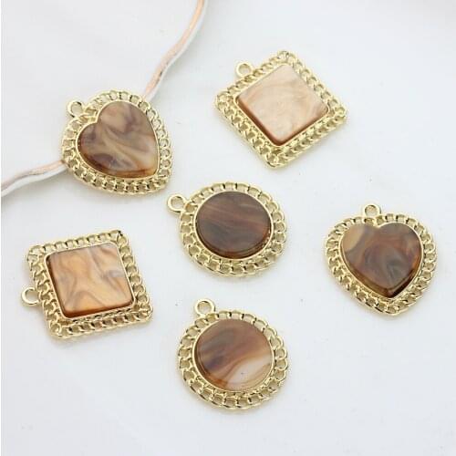 Zinc Alloy Mosaic Resin Heart Round Square Geometric Charms 6pcs/lot DIY Fashion Jewelry Earring Making Accessories