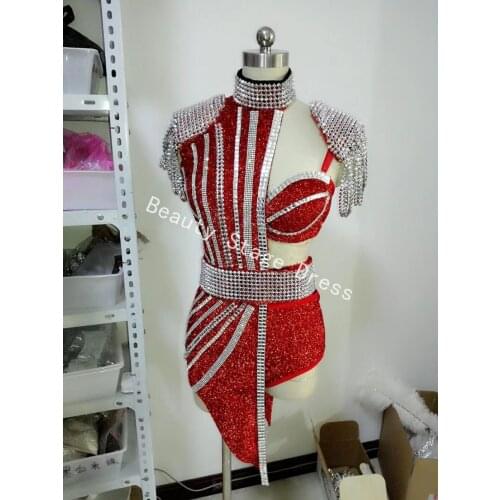 Luxury Clubwear Sequins Belt Jacket Sexy Bright Rhinestone Bra Short Crystal Design Female Singer Nightclub Dress Bra Costume