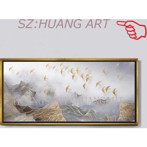 Modern Decorative Items Goldfish Abstract Animal Oil Painting Hand Painted Textured Gold Lines Thick Wall Canvas Paintings Art