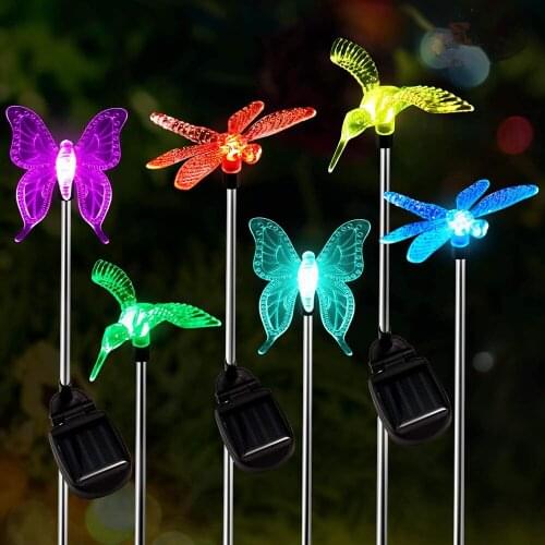 Color-Changing Led Solar Stake Lights Outdoor Dragonfly/Butterfly/Bird Lawn Lamps Outdoor Garden Lawn Landscape Pathway Lights