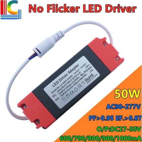 Freeshipping 30W 36W 40W Lighting Transformer AC to DC 27-42V LED Driver No Flicker Power Supply 600mA 700mA 800mA 900mA 1000mA
