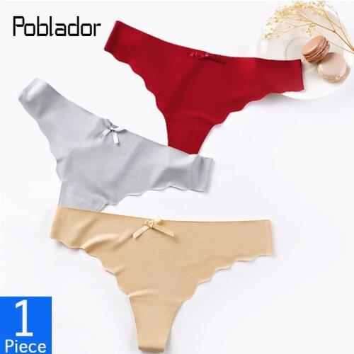 Poblador Sexy Womens Seamless Panties G-String With Bow Solid Female String Low Rise Lady Lingerie Tanga Underwear Comfort Thon