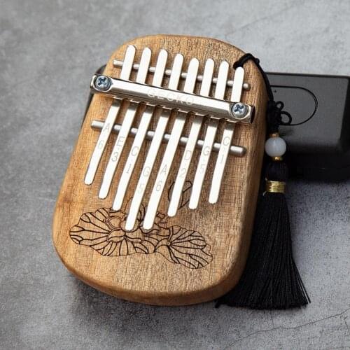 Solid Wooden African Kalimba Music Instrument 8 Keys Portable Mahogany Wood Thumb Piano Finger Percussion w/ Tune Hammer Lanyard