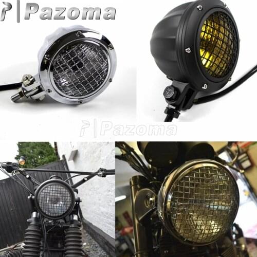 Universal Motorcycles 4.5" Front Grill Streetfighter High Low Beam Headlight Vintage Headlamp for Harley Dyna Softail Honda