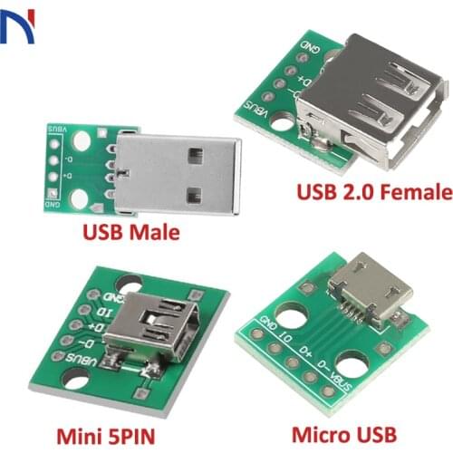 USB Board Connector Micro Mini USB USB Male USB 2.0 Female USB Connector Interface to 2.54mm DIP PCB Converter Adapter