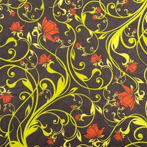 Vintage napkins paper tissue black color gold red flower handkerchief decoupage wedding birthday Guardanapo party cafe serviette