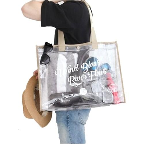 Large Capacity PVC Swimming Organizing Bags Handbag Fashion Transparent Letter Printed Shoulder Storage Bags For Tidying Up