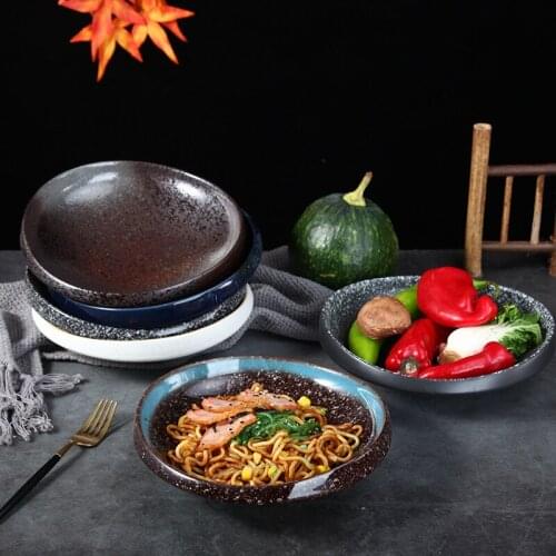 Japanese retro ceramic deep plate soup dish tableware bowl set combination household creative soup bowl retro nostalgia