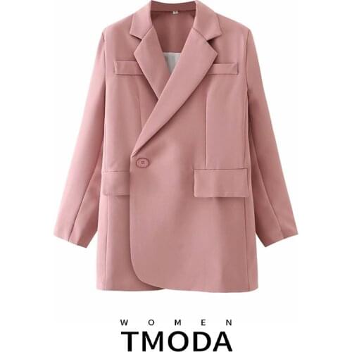 TMODA1967 ZA 2021 Autumn Women Vintage Elegant Trendy Streetwear Long Loose Button Pink Blazer Female Chic Suit Jacket Tops