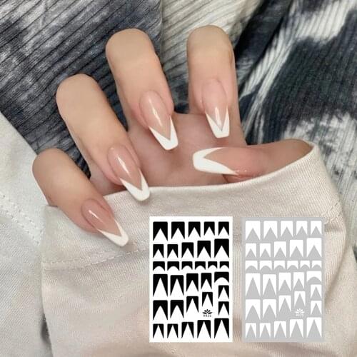 1sheet White Black Nail Decal French Manicure Strip Nail Art Form Fringe Guides Water Transfer Sticker DIY Line Tips Decals