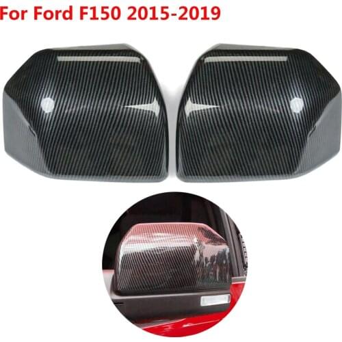 1Pair For Ford F150 Car Rearview Side Mirror Cover 2015-2019 Accessories Carbon Fiber Grain ABS Rear View Mirror Cover Protector