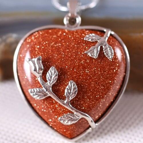Free Shipping Fashion Jewelry 33X33X9MM Heart Natural Stone Bead Gold Sandstone Pendant 1Pcs K304