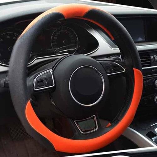 2017 new black orange microfiber leather cover on the steering wheel of the car braid case steering-wheel cover 36cm 38cm 40cm