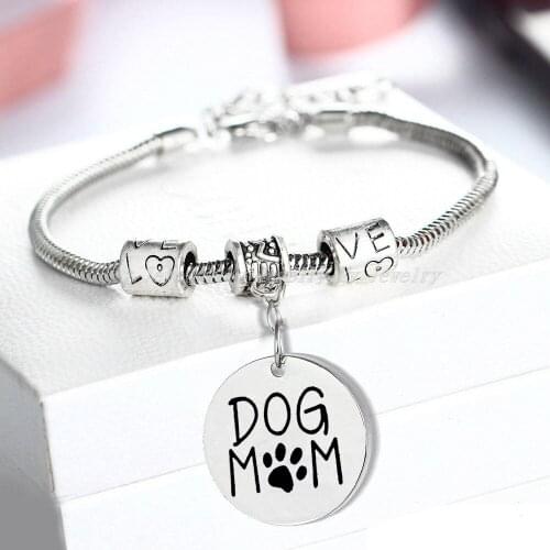 36PC Dog Mom Bracelets Love Bead Chain Round Pendant Charm Bangles Family Mom Mommy Mama Mothers Day Gifts Thanksgiving Jewelry