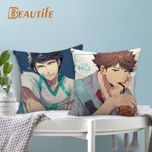 45X45cm Oikawa Tooru Haikyuu!! Pillow Cover Square Zipper Cotton Linen Fabric Pillow Cases Bedroom Home Decorative Boy Girl Gift
