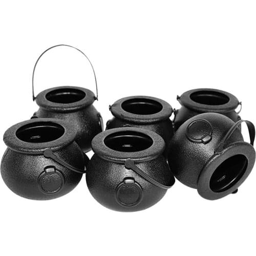 6pcs Mini Halloween Candy Bucket Pot Witch Skeleton Cauldron Holder Jar Trick Or Treat Halloween Party Decoration Props Kids Toy