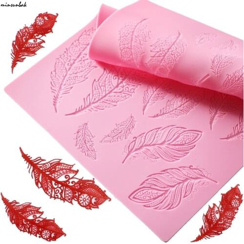 Large Vintage Lace Feather Texture Lace Mat European-style West Point Wedding Dessert Decoration Silicone Mold
