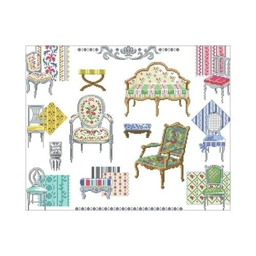 Tea Set Series Picture Chair Needlework,For Embroidery,DIY 14CT Unprinted Arts Cross stitch kits Set Cross-Stitching Home Decor