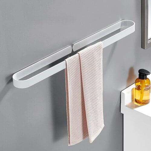 Towel Bar Black Space Aluminum Wall Mounted Single Washroom Towel Pole Bathroom Punch-Free Toliet Square Bathroom Accessories