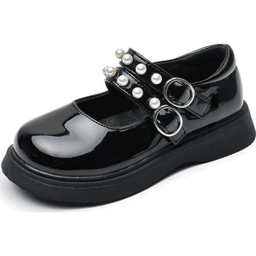 Childrens Shoes Girls Princess Shoes Spring and Autumn 2021 New Black Girl Leather Shoes School Performance Shoes Pearl Sweet