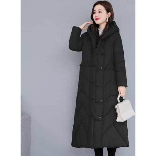 X-Long Women Parka Hooded Down Cotton Padded Coat Autumn Female Casual Thick Warm Outwear Girls Winter Jacket Feminine Coat