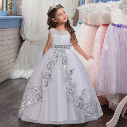 Bridesmaid Sequins Kids Dresses For Girls Costume Gown Girls Childrens Dresses for Party Wedding Clothing Princess Dress 10 12 Y
