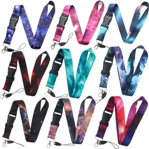 DZ1474 Galaxy Nebula Keychain Colorful Universe Planet Ribbon Hang Rope Mobile Phone Straps Card ID Badge Holder Astronomy Gift